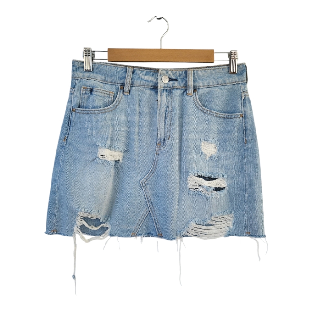 PacSun Los Angeles Light Wash Raw Hem Distressed Jean Mini Skirt 27 - Picture 8 of 8